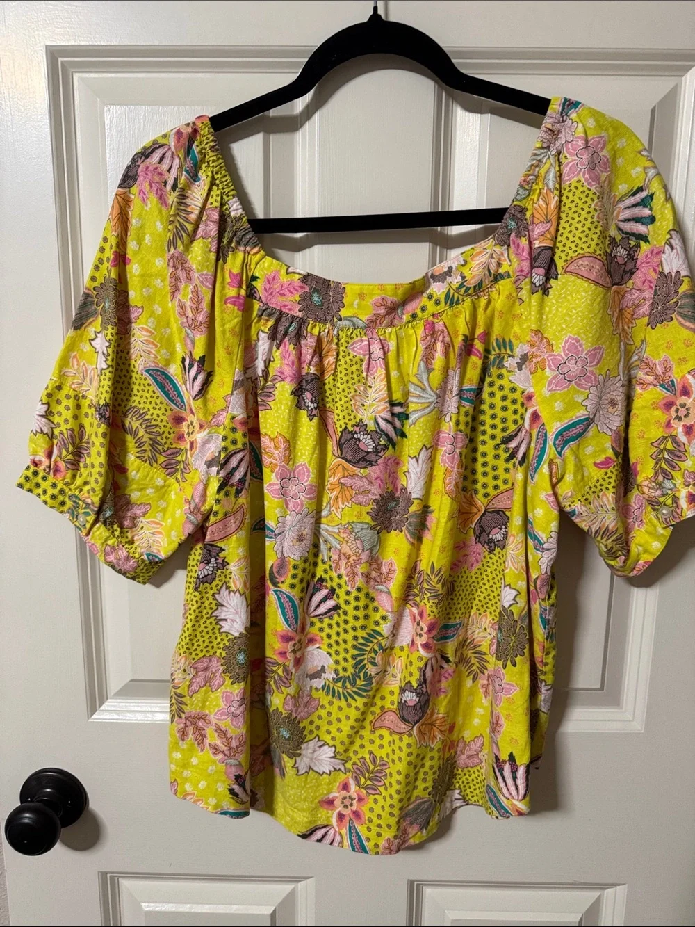 LOFT Yellow Floral Square Neckline Blouse